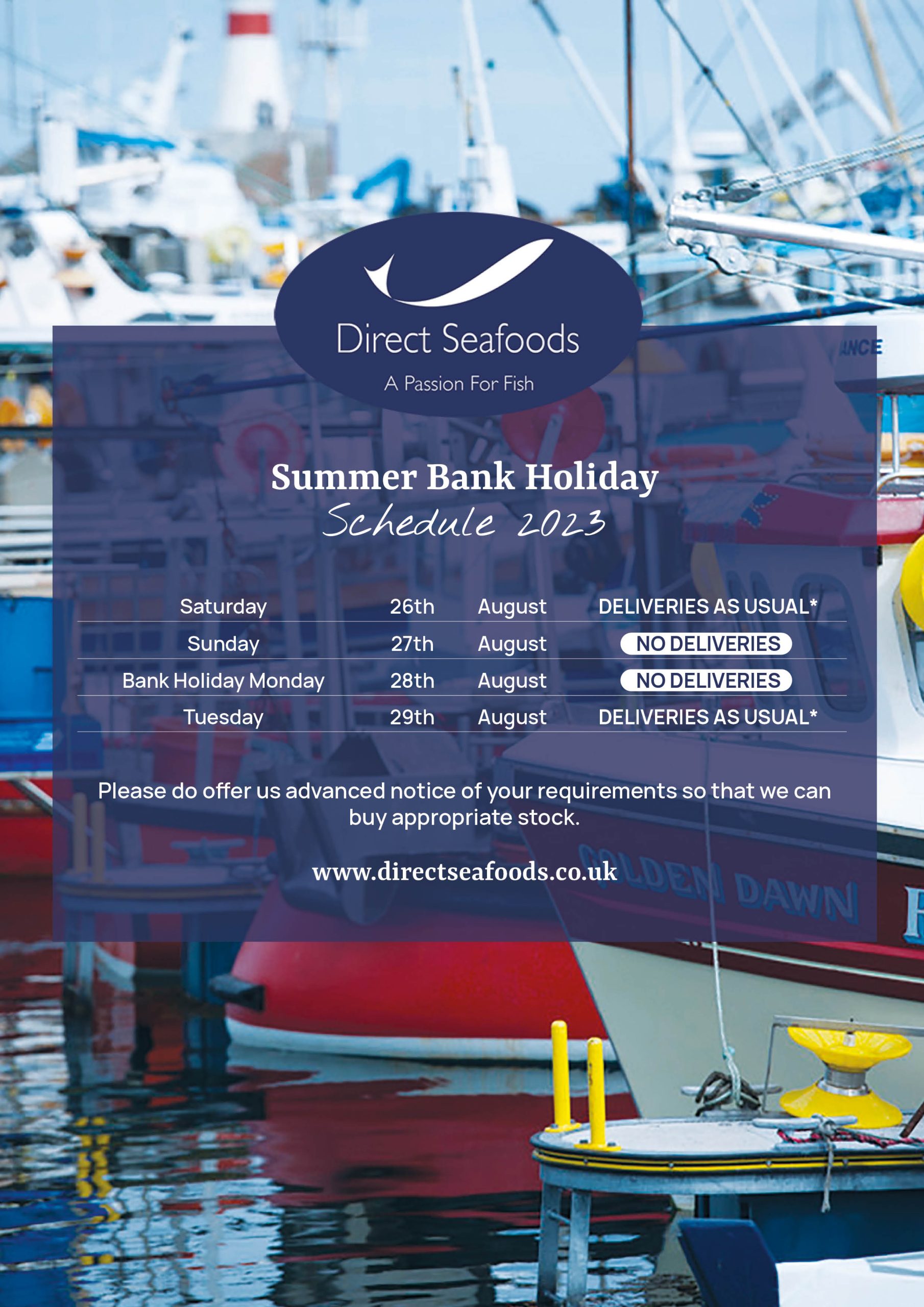 Bank holiday schedule from Direct Seafoods