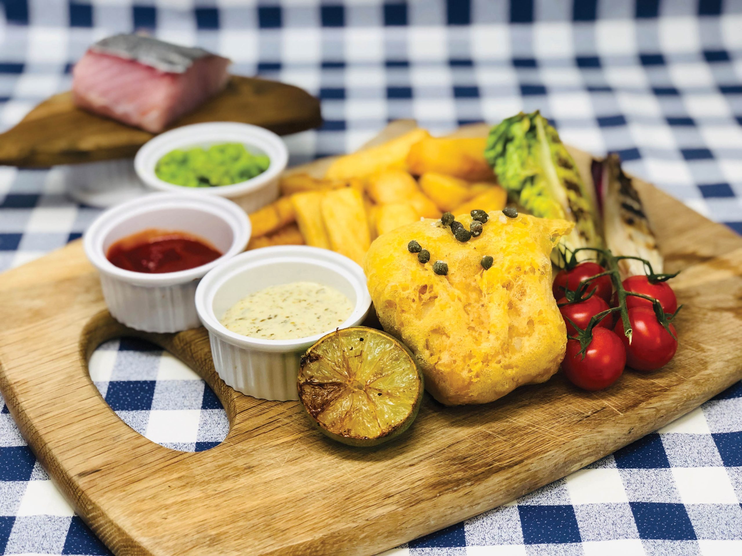 Crispy battered coley dish