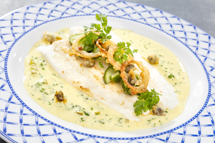 Buttered steamed plaice dish